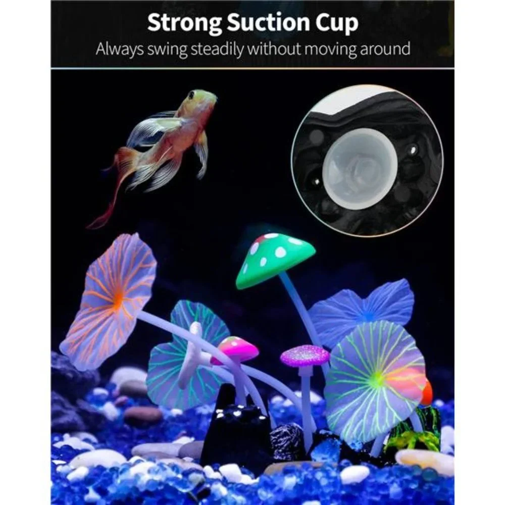Aquarium Coral Plant Ornament with Glowing Effect Imitative Mushroom Lotus Leaf
